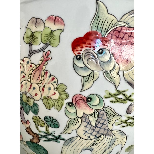 Large Chinese Porcelain Lotus Pond White Enamelled Planter / Jardiniere, Goldfish, Ducks and Flowers (Republic Period) For Sale - Image 4 of 15