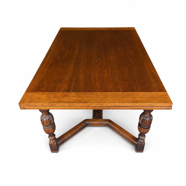 Vintage Walnut Jacobean Revival Refectory Dining Table With Carved Base For Sale - Image 10 of 15
