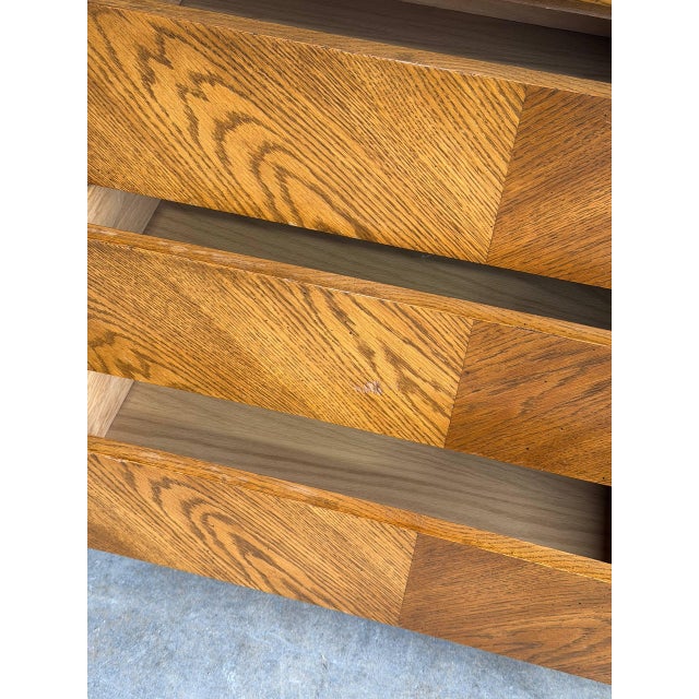 Mid Century Modern Lane Oak Dresser 9 Drawer Geometric Front Low Credenza For Sale - Image 10 of 10