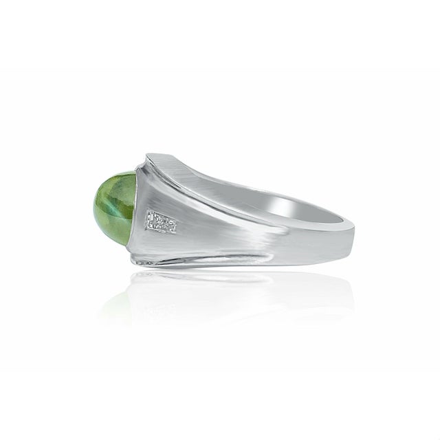 Modern Grs Certified Chrysoberyl Cats Eye Mens Ring 14k White Gold Setting Size 8 For Sale - Image 3 of 6