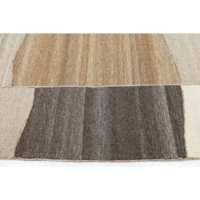 Contemporary Minimalist Neutral Patchwork Wool Kilim Rug Wabi-Sabi Handmade For Sale - Image 4 of 12