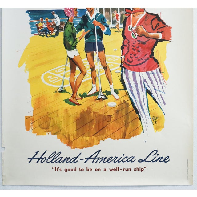 1960s Dutch Travel Poster - Holland-America Line/Ultimate Cruising Luxury - Rien Poortvliet For Sale - Image 4 of 5