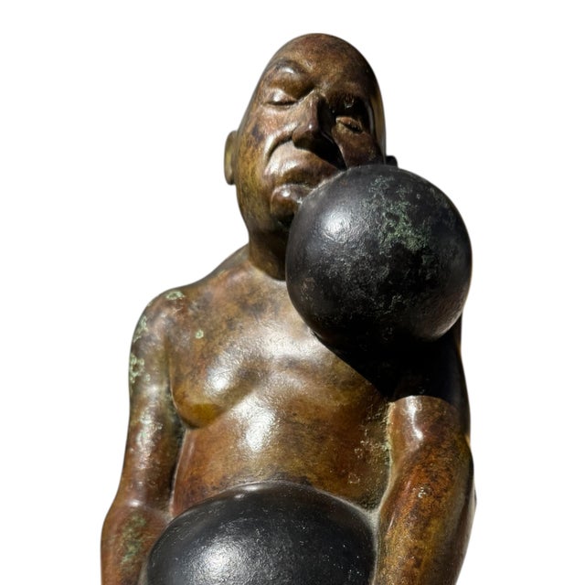 Wood 1990s Michael Bergt Cast Bronze Statue "On a Roll" on Wooden Base For Sale - Image 7 of 10