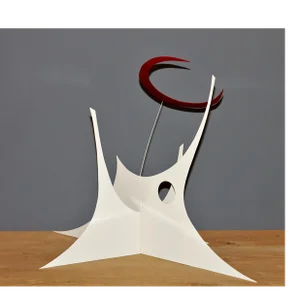 Contemporary Abstract Aluminum Sheet, Metal Wire and Acrylic Sculpture "White Mastodonte Under Red Moon" by Amaury Maillet