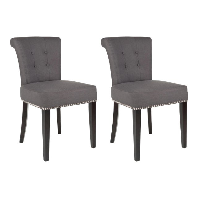 21''H Ring Chair With Silver Nailheads in Charcoal & Espresso - a Pair For Sale