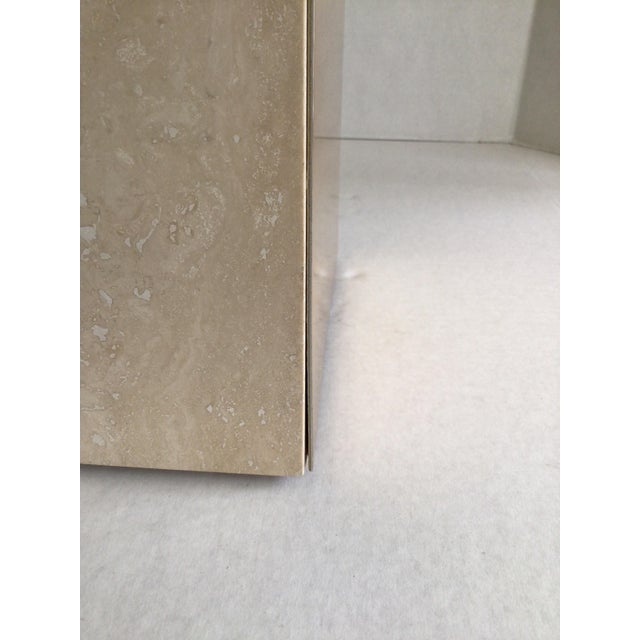 1970s Travertine Marble and Brass Column Table Lamp For Sale - Image 4 of 12