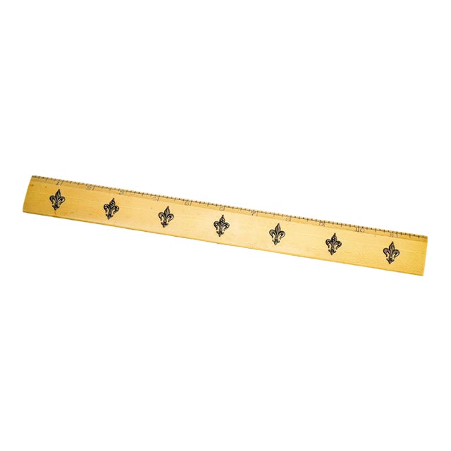 Victorian Antique French Fleur De Lis Desk Ruler Silver Appliqué 12 Inch For Sale