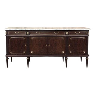 19th Century French Louis XVI Mahogany Buffet With Carrara Marble Top For Sale