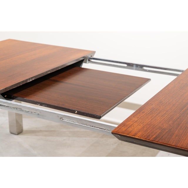 Extendable Dining Table in Stainless Steel and Walnut, 1970s For Sale - Image 9 of 13