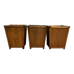 1960s Mid-Century Modern Mid Century Mahogany Wooden Trash Can Planter Pot - Set of 3