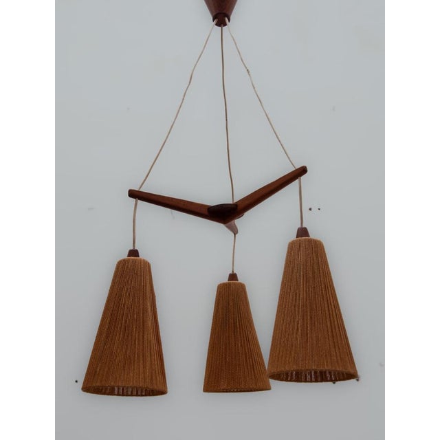 Wood Teak and Jute Cord Pendant Cascade Lamp from Temde, 1960s For Sale - Image 7 of 12