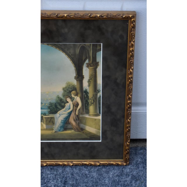 Vintage Twilight Lithograph Matted Print Framed Art Deco Uv Glass 1980s For Sale - Image 11 of 13