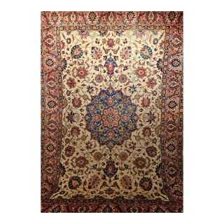 Vintage Persian Tabriz Rug, Hand-Knotted Wool, Palmettes & Sickle Leaves Pattern, Blue & Ivory, 8x12 For Sale