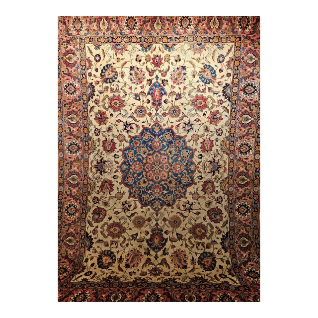 Vintage Persian Tabriz Rug, Hand-Knotted Wool, Palmettes & Sickle Leaves Pattern, Blue & Ivory, 8x12 For Sale