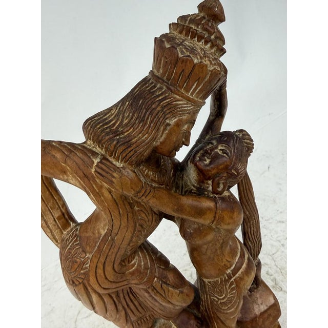 1940s Antique Asian Hand-Carved Wooden Statue For Sale - Image 5 of 12