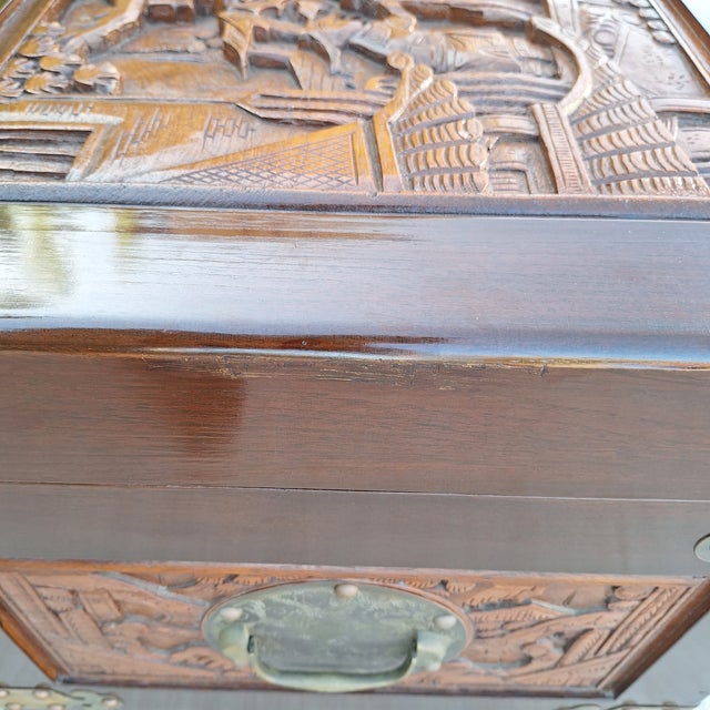 1960s George Zee Hand-Carved Chinese Camphor Wood & Brass Trunk For Sale - Image 12 of 12