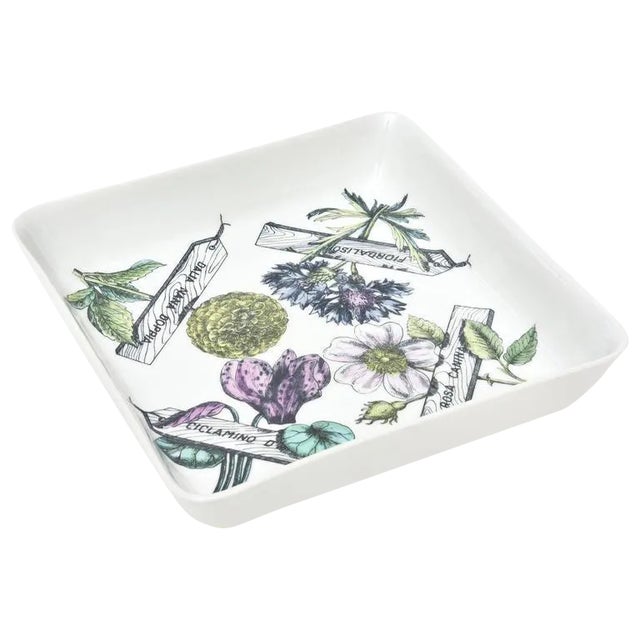 Vintage Piero Fornasetti Rare Porcelain "Botanica Pratica" Square Bowl and Serving Piece, 1950's For Sale