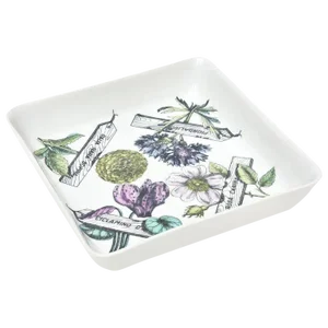 Vintage Piero Fornasetti Rare Porcelain "Botanica Pratica" Square Bowl Serving Piece Purple, Green, Turquoise