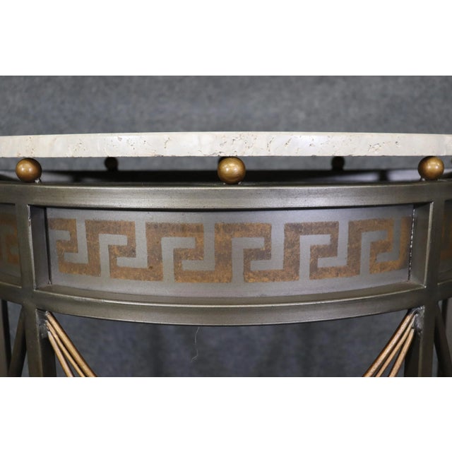 Greek Key John Vesey Style Marble Top Steel Demilune Console Table For Sale - Image 10 of 12