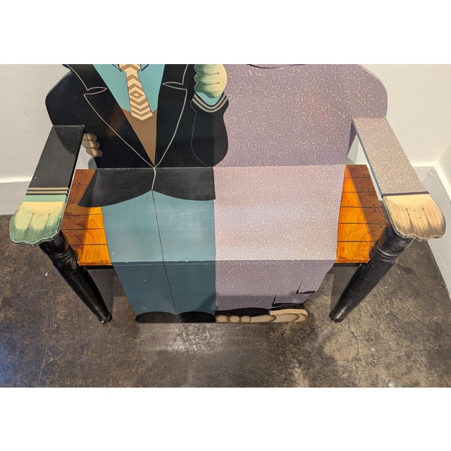 Wood Cat Bench Hand Painted Folk Art Circa 1980 For Sale - Image 7 of 11