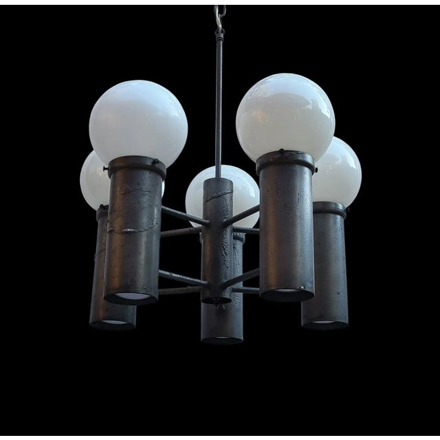 Industrial Late 20th Century 10-Light Industrial Gunmetal & Glass Globe Chatham Chandelier by Robert Long For Sale - Image 3 of 9