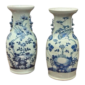 Pair of Late 19th Century Chinese Blue & Celadon Vases With Handles