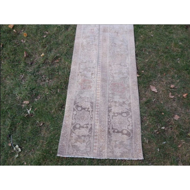 Vintage Distressed Oushak Runner 2′ × 8′4″ For Sale - Image 4 of 13