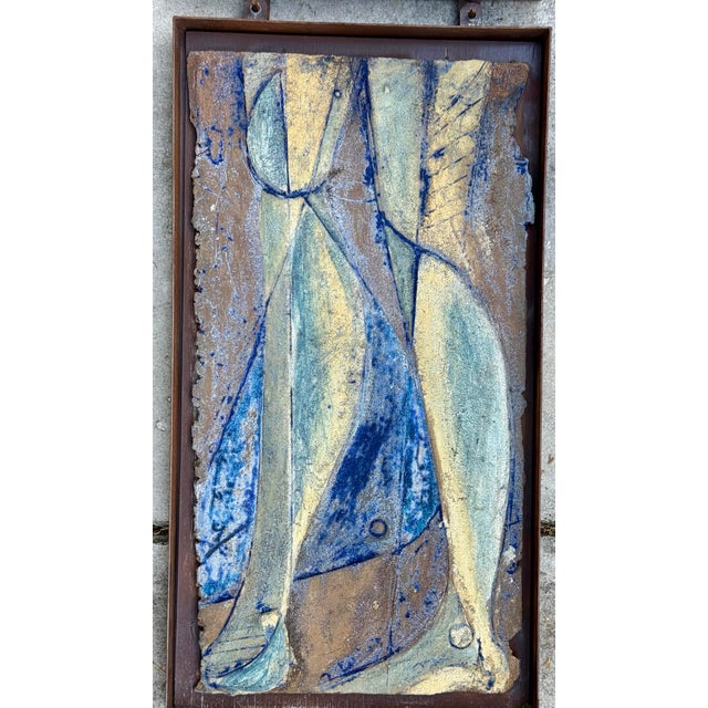 Rare Large Mid Century Modern 1960s Hand Made Stoneware Relief Plaque Triptych of Nude Woman Modernist For Sale - Image 4 of 8