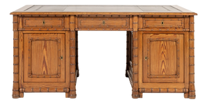 Antique French Faux Bamboo Partner's Desk, 1800s
