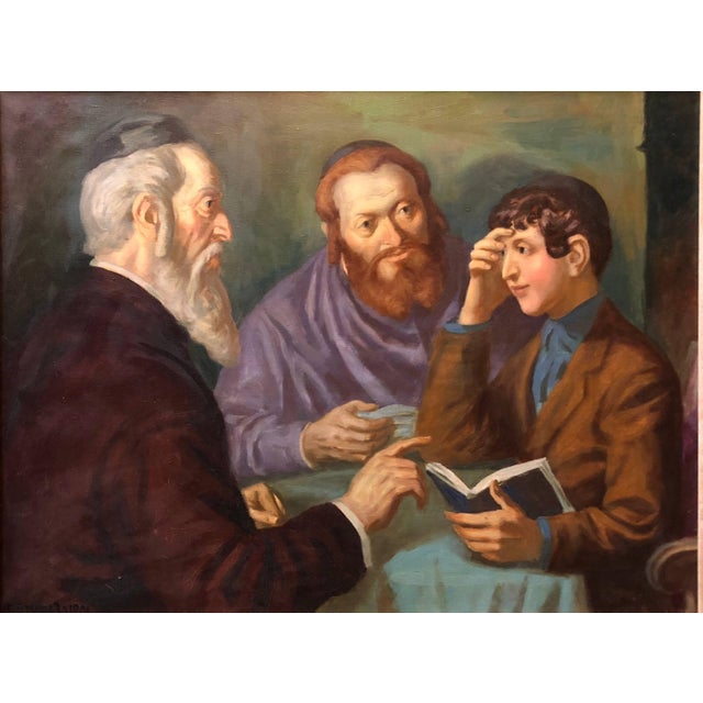 Nandor Vydai Brenner, Rabbi Cheder Test Hungarian Judaica Oil Painting Nandor Brenner Vidai Bar Mitzva For Sale