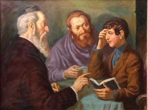 Nandor Vydai Brenner, Rabbi Cheder Test Hungarian Judaica Oil Painting Nandor Brenner Vidai Bar Mitzva