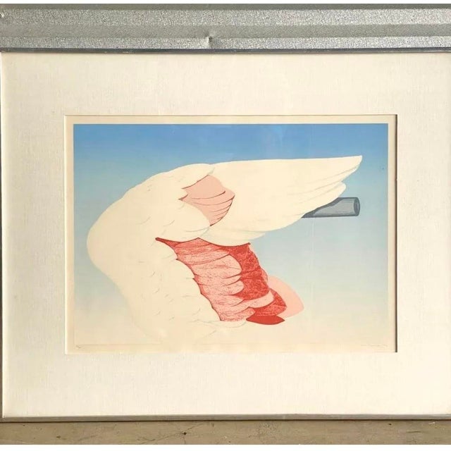 Vintage Boho Signed Original 1972 Lithograph of Flamingo Wing For Sale - Image 9 of 12