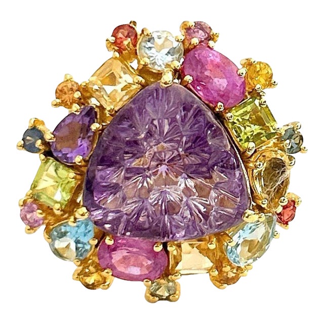 Bochic Candy Cocktail Multi Gem Ring Set in 18k Gold & Silver Size 4.5 For Sale