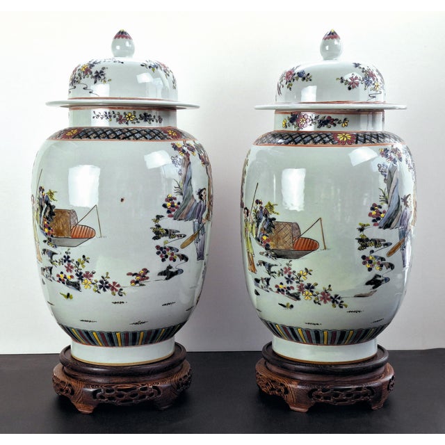 Pair of Chinese Porcelain Lidded Denglongpings For Sale - Image 4 of 10