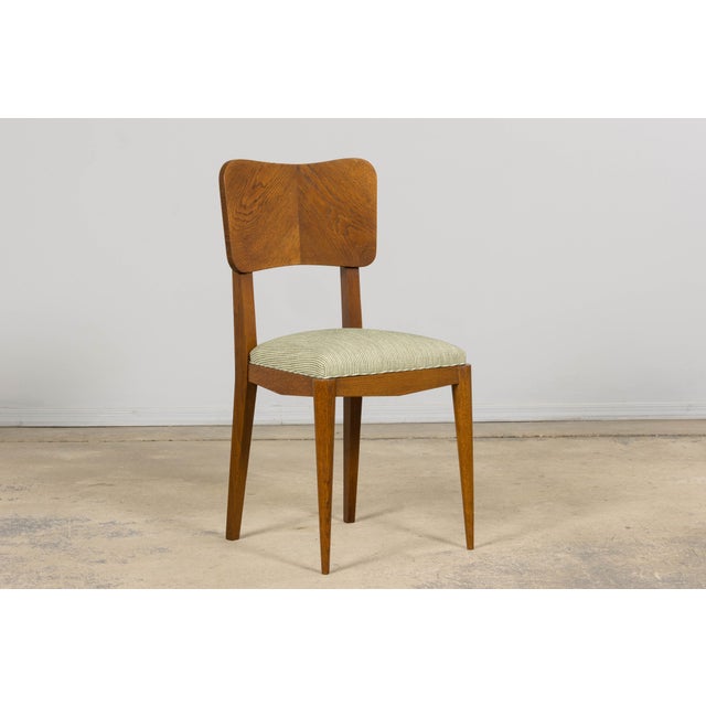 Green Set of Six French Art Deco Dining Chairs, Oak & Chenille, 1930s For Sale - Image 8 of 18