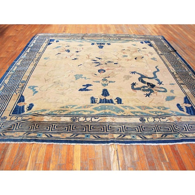 Antique Chinese - Peking Chinese Ivory 1880s Rug, Circa Date: 1880s. This exceptional square example of late Qing Dynasty...