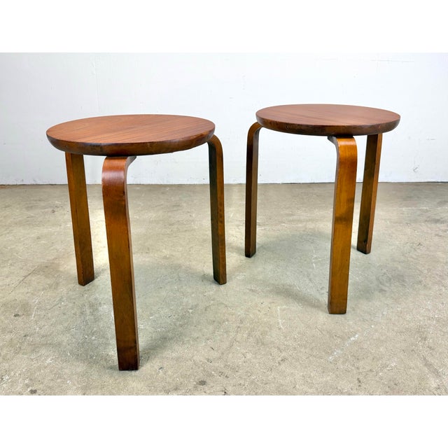 Mid Century Swedish Modern Alvar Aalto Style Stacking Stools Side Tables Restored—a Pair For Sale - Image 10 of 12