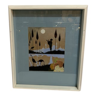 1960s Vintage Mixed Media Persian Painting For Sale