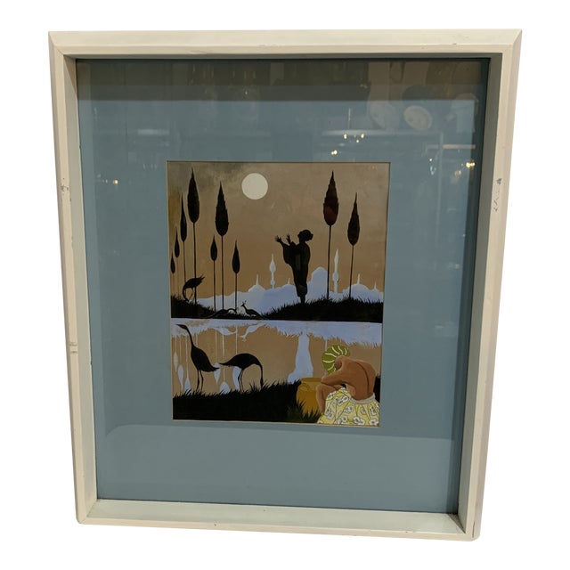 1960s Vintage Mixed Media Persian Painting For Sale