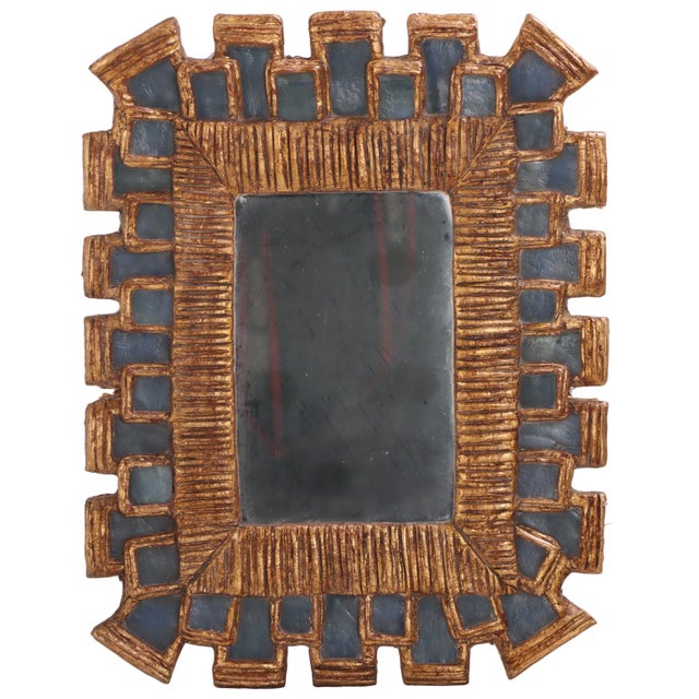 Mid-Century Modern A Small Geometric Blue Resin Mirror in the Manner of Line Vautrin For Sale - Image 3 of 8