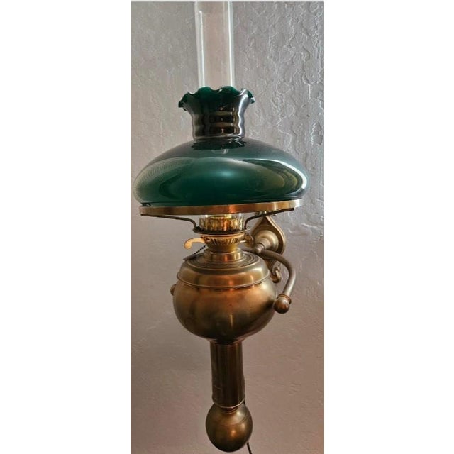 English C Gray Chandlers 1882 Scotland Green Cased Glass Brass Gimble Wall Mount Lamp For Sale - Image 3 of 18