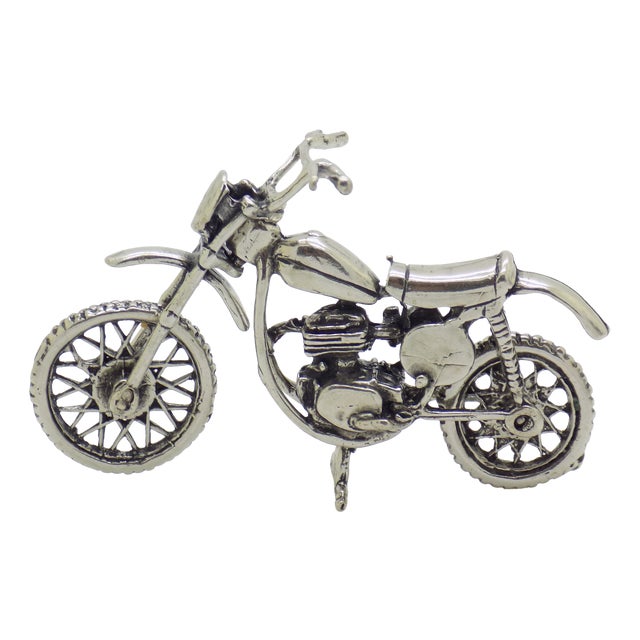 Vintage Italian Silver 800 Motorcycle Figurine, 1980s For Sale