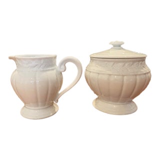 English Traditional Bernardaud Louvre France Cream and Sugar Bowl With Lid For Sale