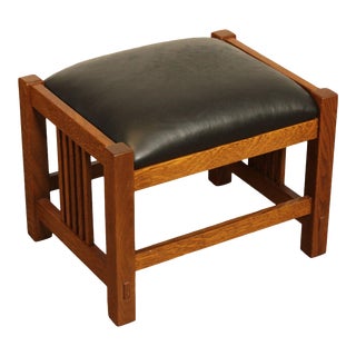 Stickley Mission Collection Oak & Leather Foot Stool For Sale