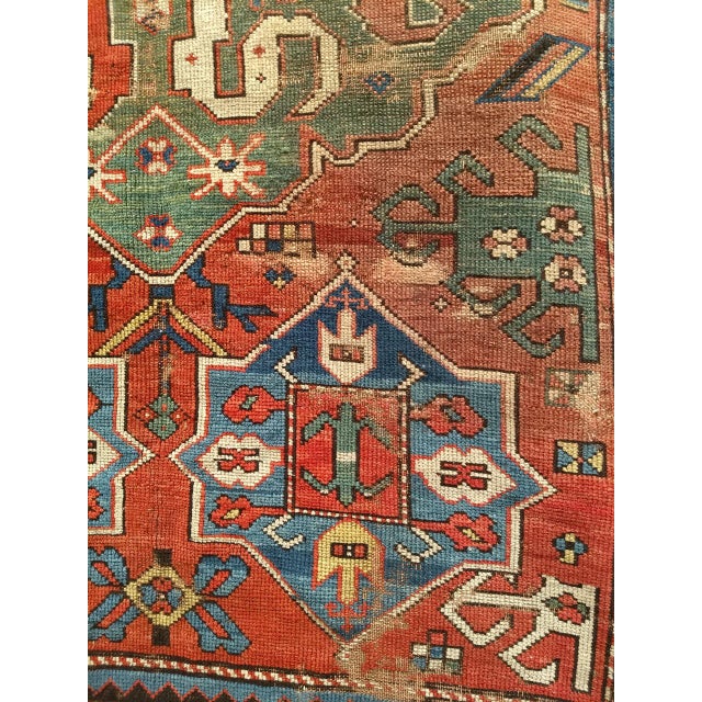 Mid-19th Century Caucasian Cloudband Karabagh Carpet, Hand-Knotted Wool, Green & Blue, 5' x 9' For Sale - Image 14 of 17
