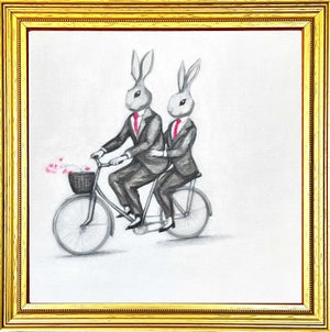 Framed Print of Bunnies Riding a Bike by Max and Alma