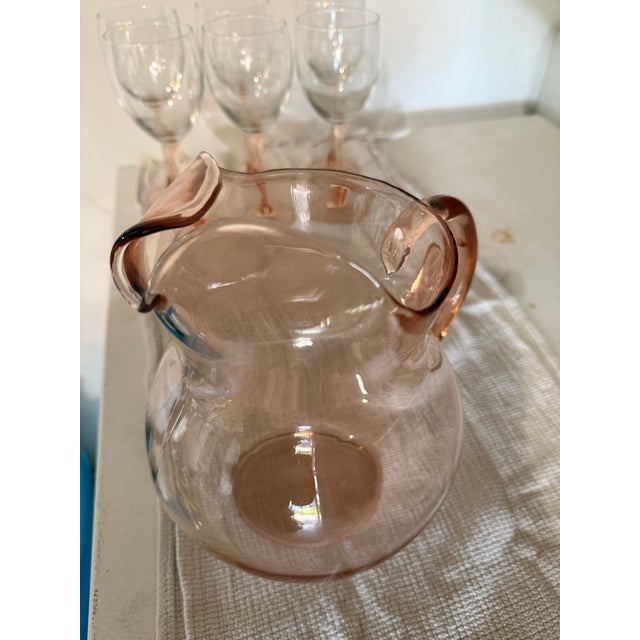 Pink Pitcher and 6 Pink Wine Glasses For Sale In Detroit - Image 6 of 6