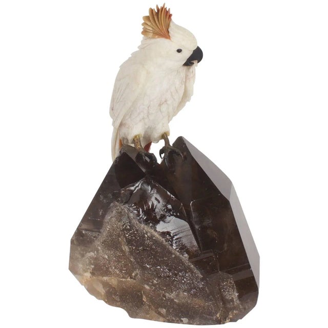 Glass Amusing Carved Hardstone Quartz Cockatoo For Sale - Image 7 of 7