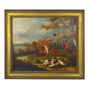 Dean Wolstenholme English Fox Hunt Scene Painting Signed, Framed