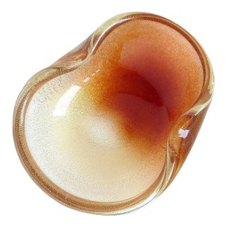 Vintage Murano Seguso Rusty Red Gold Flecks Pulveri Italian Art Glass Mid Century Decorative Bowl For Sale